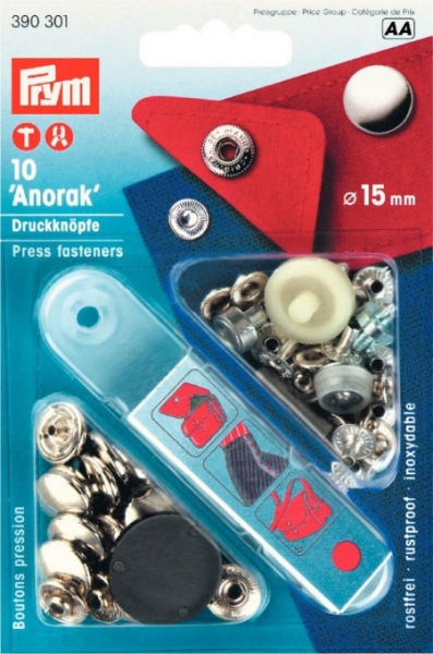 PRYM Druckknöpfe Anorak, 15mm - weiß